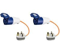 Xtremeauto 16amp to 13amp Adapter Caravan Hook Up Cable 240V 3 Pin UK Electric Hook Up For Camping, Caravan, Campervan Mains To UK Plugs Orange (Pack of 2)
