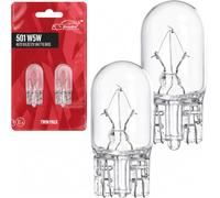 Xtremeauto 2x 501 W5W T10 Capless Bulbs - 12V 5W W2.1x9.5D Side Light, Number Plate, Interior & Dashboard Car Bulbs, E-Marked Twin Pack