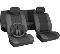 XtremeAuto® 9 piece Car seat cover set. BLACK/GREY. Includes seat belt covers and steering wheel cover.