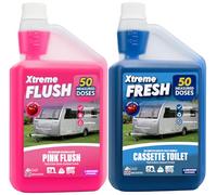 Xtremeauto Blue & Pink Toilet Fluid Twin Pack - Concentrated Cassette Toilet Formulas for Caravans & Motorhomes - 50 Doses Each, Septic Safe (1, Blue + Pink)