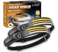 Xtremeauto Head Torch Rechargeable - Super Bright Wide Beam 230° Headtorch with Hands Free Sensor, LED Running Head Torch, Lightweight Headlamp Torch for Adults Kids Camping, Fishing, Pack of 2