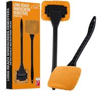 Xtremeauto Pivoting Microfiber Car Windscreen Cleaner Demister Double Pack - Window Cleaning Cloth Pad Tool, Wipes Windshield Glass With Ease, Extra Long Reach Handle Car Demister Pad For Inside