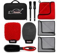 Xtremeauto Premium Car Cleaning Kit with Storage Bag - Complete 9 Piece Car Wash & Detailing Set with Microfibre Drying Towel, Wash Mitts, Glass Cloths, Wheel Brush & Detailing Brushes