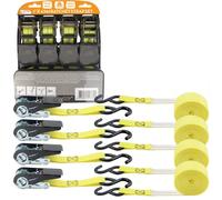 Xtremeauto Ratchet Tie Down Straps, X4 4.6m Securing Straps With Hooks, Heavy Duty 700kg Breaking Strength Rubber Coated Metal Handles & Hook With Carrying Case