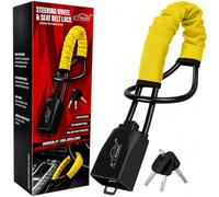 Xtremeauto Steering Wheel & Seat Belt Lock - Dual Anti-Theft Vehicle Security Lock with Cut Resistant Steel Cable, High Visibility Cover & 3 Keys - Universal Fit for Cars, SUVs & Vans (Yellow)