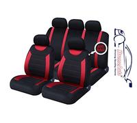 XtremeAuto® Universal Fit Carnaby Full Set of Red/Black Car Seat Covers Type 5 + Styling Sticker