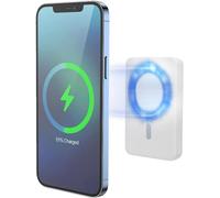 XtremeMac Magsafe Powerbank 5000 mAh, Magnetic External Battery for iPhone 15/14/13/12 Series, USB-C and Wireless Power Bank, Quick Charging, Mini Power Bank PD 15W, Powerful, White