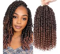 Xtrend 10 Inch 8 Packs Short Bob Pre-twisted Passion Twist Crochet Hair With Curly Ends Ombre Brown Looped Passion Twist Hair for Women(T30#)