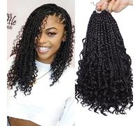 XTREND 10Inch 8Packs Boho Box Braids Crochet Hair with Curly Ends 14strands/pack Pre Looped Black Messy Goddess Box Braids Hair Extensions Individual Synthetic Bob Goddess Locs Hair