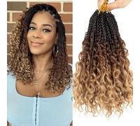 XTREND 10Inch 8Packs Boho Box Braids Crochet Hair with Curly Ends 14strands/pack Pre Looped Bohemian Messy Goddess Box Braids Hair Extensions Synthetic Bob Goddess Locs Hair for Black Women 53#