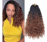 XTREND 10Inch 8Packs Ombre Boho Box Braids Crochet Hair with Curly Ends 14strands/pack Pre Looped Bohemian Messy Goddess Box Braids Hair Extensions Synthetic Bob Goddess Locs Hair for Black Women T30#