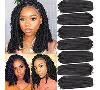 Xtrend 12 Inch 7 Packs Off Black Spring Twist Crochet Braids Hair For Distressed Butterfly Locs Short Bomb Twist Hair Synthetic Fluffy Hair Extension 15Strands/Pack For Black Women (2#)