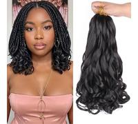 Xtrend 12 Inch French Curly Braiding Hair Pre-curled Bouncy Braiding Hair 8 packs French Curls Braids Loose Wave Braiding Hair with Curly Ends for Goddess Box Braids Hair Extension 1B#