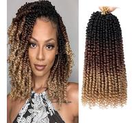 Xtrend 12 inch Short Pre twisted Passion Twist Hair 8Packs 3Tone Bohemian Pre Looped Synthetic Natural Hair Crochet Braids Passion Twist Hair for Black Women 12 Strands/Pack 1B3027#