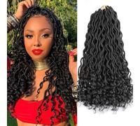 Xtrend 14 Inch 6 Packs Black Goddess Faux Locs Crochet Braids Curly Ends Wavy Synthetic Braiding Hair Extension for Black Women Dreadlock Braiding Hair 20 Strands/Pack Color 1B#