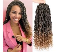 Xtrend 14 Inch 6 Packs Goddess Faux Locs Crochet Braids Curly Ends Wavy Synthetic Braiding Hair Extension for Black Women Dreadlock Braiding Hair 20 Strands/Pack Color T27#