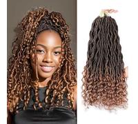 Xtrend 14 Inch 6 Packs Ombre Goddess Faux Locs Crochet Braids Curly Ends Wavy Synthetic Braiding Hair Extension Dreadlock Braiding Hair 20 Strands/Pack for Black Women T30#