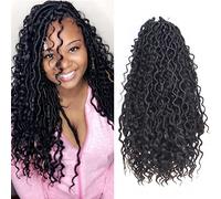 Xtrend 14 Inch 8 Packs Black River Goddess Faux Locs Crochet Hair Wavy With Curly Ends 14Strands/Pack Pre-loop Synthetic Crochet Braids Twist Braiding Bohemian Faux Locs Hair Extensions 1B#