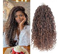 Xtrend 14Inch 8 Packs River Faux Locs Crochet Hair With Curly Hair In Middle And Ends 14Strands/pack Pre-Looped Crochet Braids Messy Bohemian Fuax Locs Hair Extensions T30#