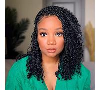 XTREND 14Inch 8Packs Boho Box Braids Crochet Hair with Curly Ends 16strands/pack Pre Looped Black Messy Goddess Box Braids Hair Extensions Individual Synthetic Bob Goddess Locs Hair