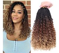 XTREND 14Inch 8Packs Boho Box Braids Crochet Hair with Curly Ends 16strands/pack Pre Looped Bohemian Messy Goddess Box Braids Hair Extensions Synthetic Bob Goddess Locs Hair for Black Women 1B3027#