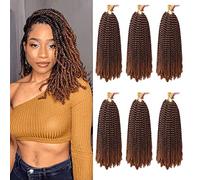 Xtrend 16 Inch 6 Packs Spring Twist Hair for Butterfly Faux Locs Ombre Brown Crochet Hair for Black Women Mini Synthetic Fluffy Braiding Hair Extension (T30#)