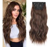 Xtrend 16Inch Curly Hair Extensions Dark Brown Clip in Hair Extensions Synthetic Hair pieces for Women Girls 4PCS Full Head Set Thick Curly Wavy Synthetic Hair Extensions(9#)