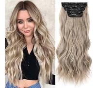 Xtrend 16Inch Long Wavy Hair Extensions Clip in Synthetic Hair Pieces for Women Girls - 4PCS Full Head Set Thick Curly Wavy