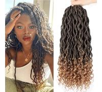 Xtrend 18 Inch 6 Packs Goddess Faux Locs Crochet Braids Curly Ends Wavy Synthetic Braiding Hair Extension for Black Women Dreadlock Braiding Hair Color 20 Strands/Pack T27#