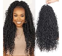 Xtrend 18Inch 8 Packs River Faux Locs Crochet Hair 14Strands/pack Wavy With Curly Hair Pre-looped Synthetic Bohemian Locs Crochet Braids Hair Extensions 1B