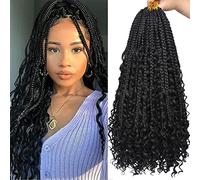 Xtrend 18Inch 8Packs Boho Box Braids Crochet Hair with Curly Ends 15strands/pack Pre Looped Black Messy Goddess Box Braids Hair Extensions Individual Synthetic Bob Goddess Locs Hair for Black Women