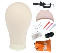 XTREND 21"-24" Poly Canvas Block Head Professional Mannequin Canvas Head for Making/Drying/Styling Wigs with Table Clamp Stand and T Pins 24inch…