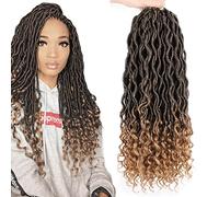 Xtrend 24 Inch 6 Packs Ombre Goddess Faux Locs Crochet Braids Curly Ends Wavy Synthetic Braiding Hair Extension for Black Women Dreadlock Braiding Hair 20 Strands/Pack T27#