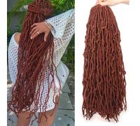 Xtrend 24 Inch 7Packs 18strands/pack Soft Nu Faux Locs Crochet Braids Hair Copper Red Synthetic Dreadlocks Braiding Hair Fashion Goddess Distressed Faux Locs Curly Wavy Hair Extensions 350#