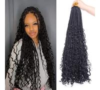 Xtrend 24Inch 8Packs Boho Box Braids Crochet Hair with Curly Hair 15strands/pack Pre Looped Long Black Messy Goddess Box Braids Hair Extensions Individual Synthetic Goddess Locs Hair for Black Women