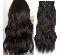 Xtrend 24Inch Long Wavy Hair Extensions Clip in Hair Extensions Synthetic Hair pieces for Women Girls 4PCS Full Head Set Thick Curly Wavy Synthetic Hair Extensions(Dark brown#)