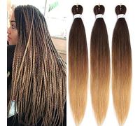 Xtrend 26 Inch EZ Braids 3Packs Ombre Pre-Stretched Easy Braiding Hair Extensions for Box Braids Hair Itch Free Hot Water Setting Synthetic Fiber Hair Extensions(3Packs,1B/30/27#)