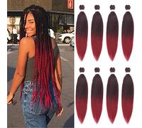 Xtrend 26 Inch EZ Braids 8Packs Ombre Bungundy Pre-Stretched Easy Braiding Hair Extensions Itch Free Hot Water Setting Synthetic Fiber Hair Extensions 1B900#