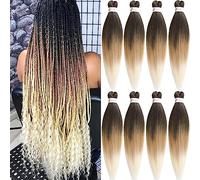 Xtrend 26 Inch EZ Braids 8Packs Ombre Pre-Stretched Easy Braiding Hair Extensions for Box Braids Hair Hot Water Setting Synthetic Fiber Hair Extensions 3 Tones 1B/27/613#