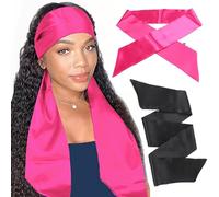 Xtrend 2Pcs Satin Edge Scarves for Wig Women's Laying Scarf for Lace Front Wig Non Slip Hair Wrap Wigs Grip Band for Yoga, Makeup, Facial, Sport (1pc Pink#+1pc Black#)