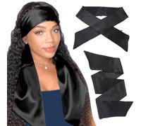 XTREND 2Pcs Women's Satin Edge Scarves for Hair Laying Scarf for Lace Front Wig Non Slip Hair Wrap Wigs Grip Band for Yoga, Makeup, Facial, Sport (2 pcs, Black#)