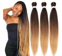Xtrend 30 Inch Long EZ Braids 3Packs Ombre Pre-Stretched Easy Braiding Hair Extensions for Box Braids Hair Itch Free Hot Water Setting Synthetic Fiber Hair Extensions (3Packs,1B/30/27#)