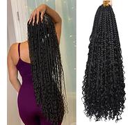 Xtrend 30Inch Boho Box Braids - 8Packs Curly Hair, 12strands/pack Pre Looped Long Black Messy Goddess Box Braids, Individual Synthetic Locs Hair for Women