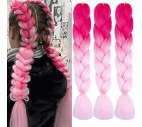 Xtrend 3Packs 24Inch 2 Tones Ombre Braiding Hair Crochet Braids High Tempreture Synthetic Hair Extensions Jumbo Braiding Hair Extension for Box Braiding Hair (3Packs, Peach light pink#)