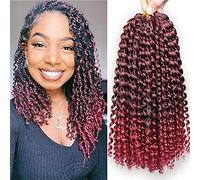 Xtrend 7 Pack 12 Inch Passion Twist Hair Ombre Burgendy Water Wave Synthetic Crochet Braids for Short Passion Twist Braiding Hair Goddess Locs Bohemian Curl Hair Extensions TBUG#