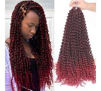 Xtrend 7 Packs 18 inch 18 Strands/Pack Passion Twist Hair Ombre Burgundy Water Wave Crochet Braids Synthetic Natural Hair Extensions Passion Twist Braiding Hair for Black Women TBUG#