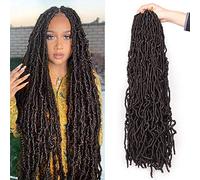 Xtrend 7 Packs 24 Inch Nu Faux Locs Crochet Hair Long Dark Brown Pre looped Gypsy Locs Crochet Hair Synthetic Goddess Faux Locs Braids Hair Natural Wavy Dreadlock Braids Hair Extensions 4#