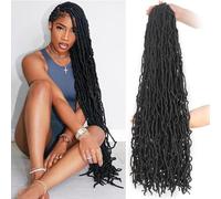 Xtrend 7 Packs 30 Inch Black Soft Nu Faux Locs Crochet Braids Hair Synthetic Soft Dreads Locs Braiding Hair Goddess Faux Locs Curly Wavy Hair Extensions 15strands/pack 1B#