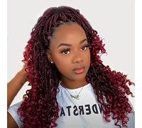 Xtrend 8Packs 14 Inch Messy Bohemian Goddess Box Braids Fiber Braiding Hair Extension Ombre Burgundy Boho Box Braids Hair with Curly Ends16 strands/pack TBUG#