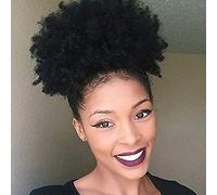 Xtrend Natural Black Afro Ponytail Drawstring Short Afro Kinky Curly Pony Tail Curly Hair Synthetic Fiber Puff Ponytail Wrap Updo Hair Extensions with 2 Clips for Black Women 1B